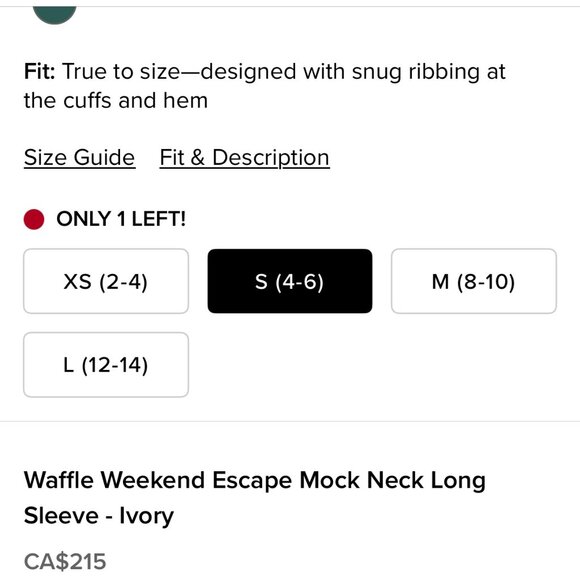 ALO Yoga Small Waffle Weekend Escape Mock Neck Long Sleeve - Ivory - Picture 3 of 8